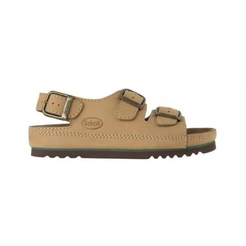 Sandals Mobilex PRS001BEZ35 su nugarine sagtimi rudos spalvos 35 dydis su paminkštintu zomšiniu vidpadžiu (natūralios odos viršus)