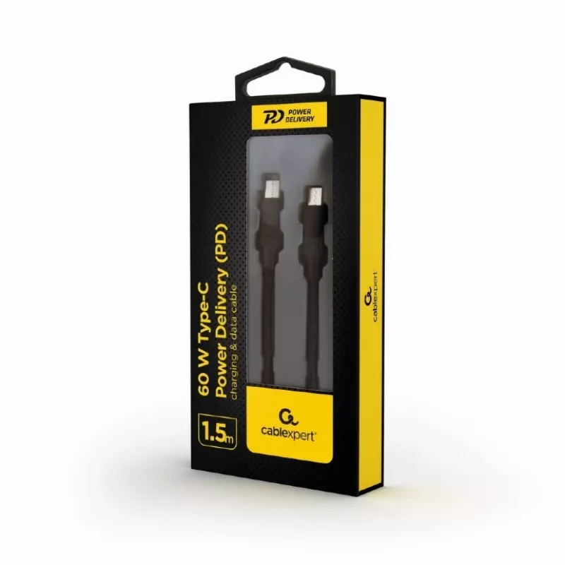 Kabelis USB C kištukas - USB C kištukas Power Delivery 60W įkrovimo ir duomenų 1,5m