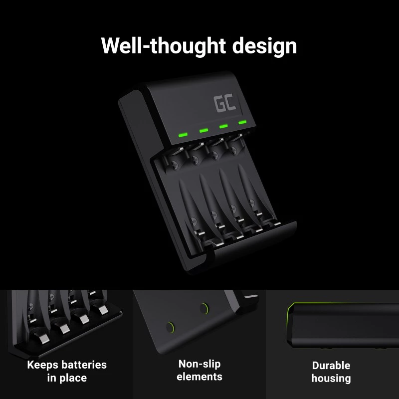 Baterijų įkroviklis Green Cell GC VitalCharger su 4× AA 2000mAh NiMH baterijomis