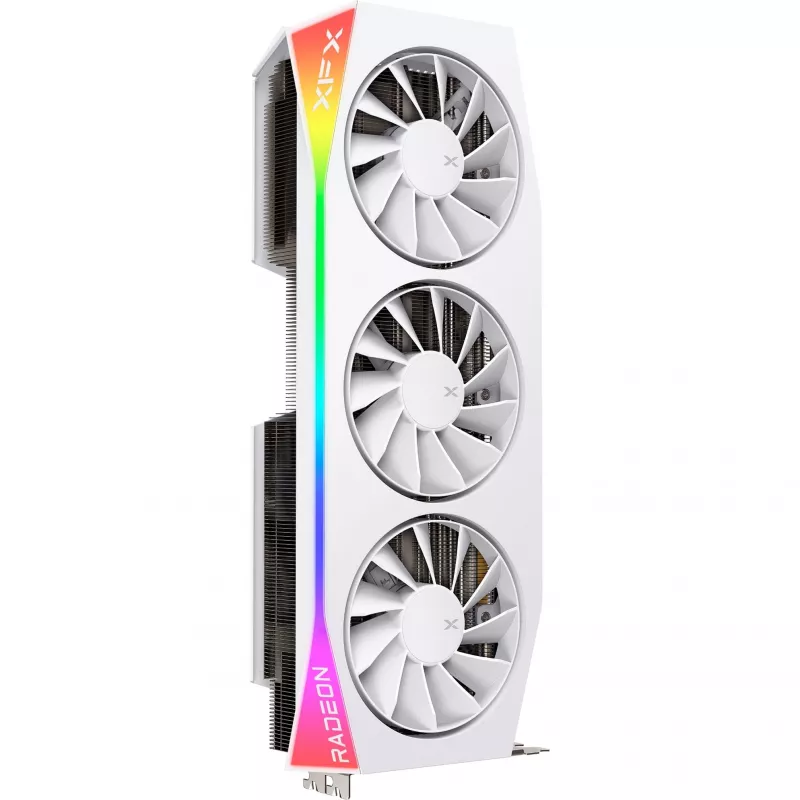 Vaizdo plokštė XFX Radeon RX 9070 XT — 16 GB GDDR6, 256 bitų, PCIe x16, 3 ventiliatoriai, balta, 360 mm