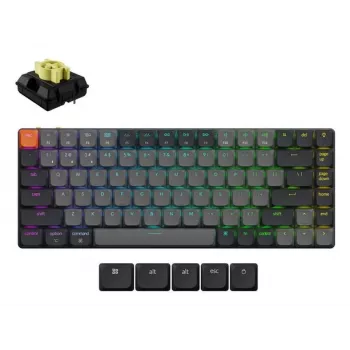 Mechaninė klaviatūra Keychron K3X-B4 — 75% žemo profilio, laidinė ir Bluetooth 5.2, USB-C, RGB apšvietimas, pilka, baterija iki 124 val.
