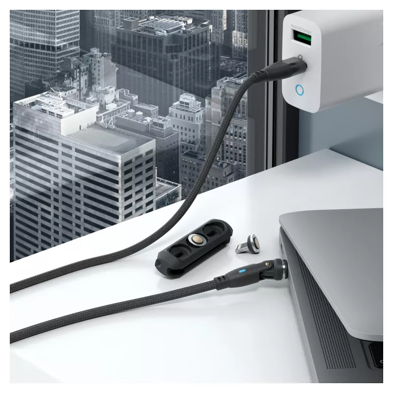 USB laidas RealPower MagneticCharge 100 1m USB C juodas