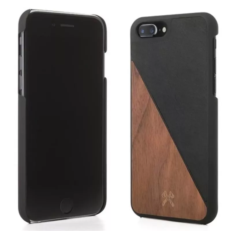 Apsauginis medinis ir odinis dėklas Woodcessories EcoSplit, skirtas iPhone 7 Plus / 8 Plus — Riešutmedžio juodas