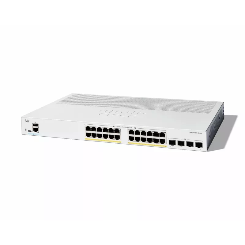 Cisco Catalyst 1200-24P-4X Smart Switch, 24 prievadai GE, PoE, 4x10GE SFP+, ribota viso gyvenimo apsauga (C1200-24P-4X)