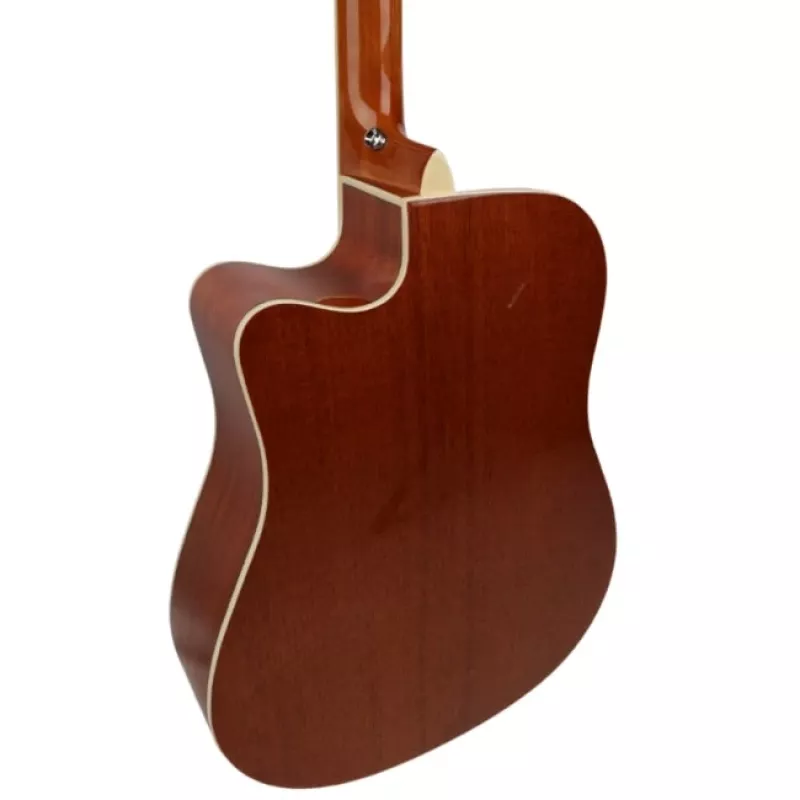 Elektroakustinė gitara V-tone VEAG1 CE 4/4 Mediena — pilno dydžio drednotas, išpjova, eglės viršus, raudonmedžio nugarėlė ir šonai, įmontuotas priešstiprintuvas
