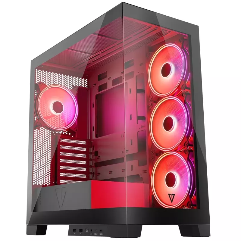 PC korpusas MODECOM Volcano SPACE APEX ARGB Midi Tower, grūdintas stiklas, USB-C, palaiko ATX/microATX/Mini-ITX, GPU iki 430 mm, CPU aušintuvas iki 180 mm