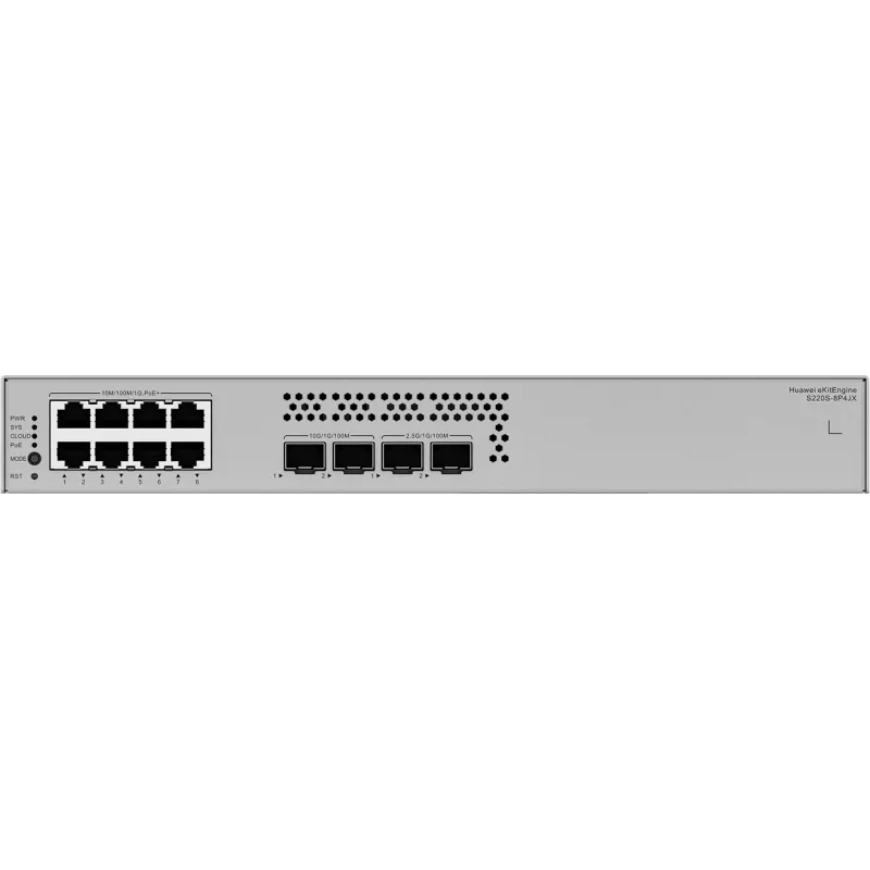 Huawei S220S-8P4JX Gigabit PoE komutatorius, 2x 2.5G SFP, 2x SFP+ 8x POE, 2x 2.5G SFP, 2x SFP+