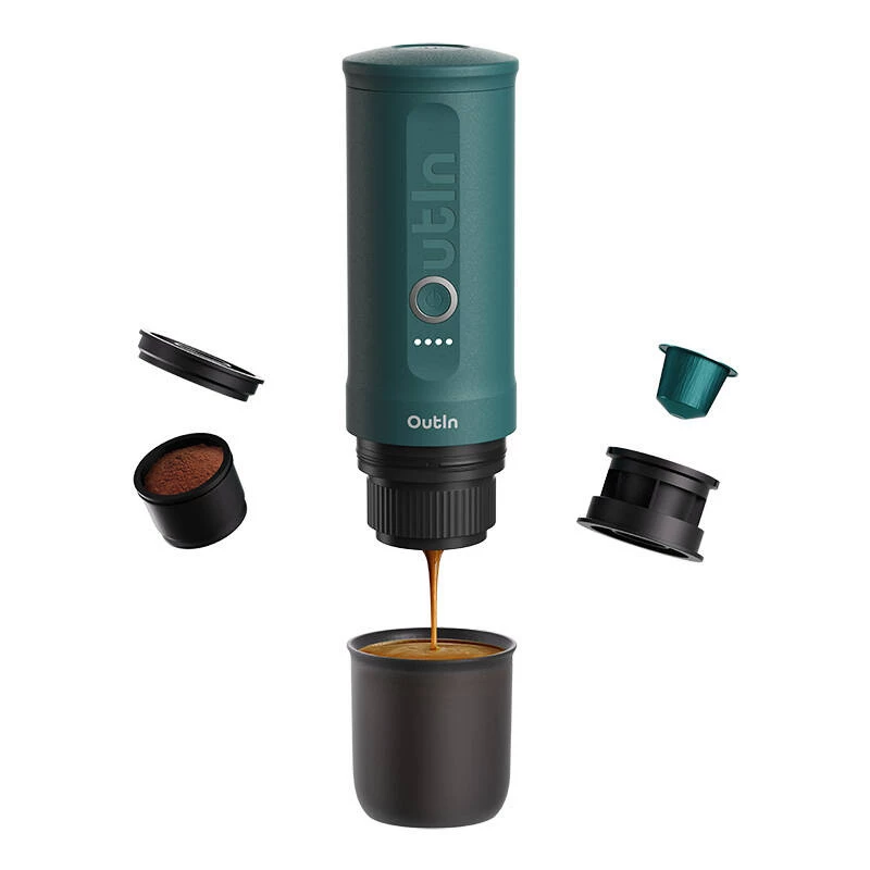 Nešiojamasis espreso kavos aparatas OUTIN Outin Nano Juoda Teal — 20 bar, maltai kavai, 7500 mAh baterija, 0,67 kg