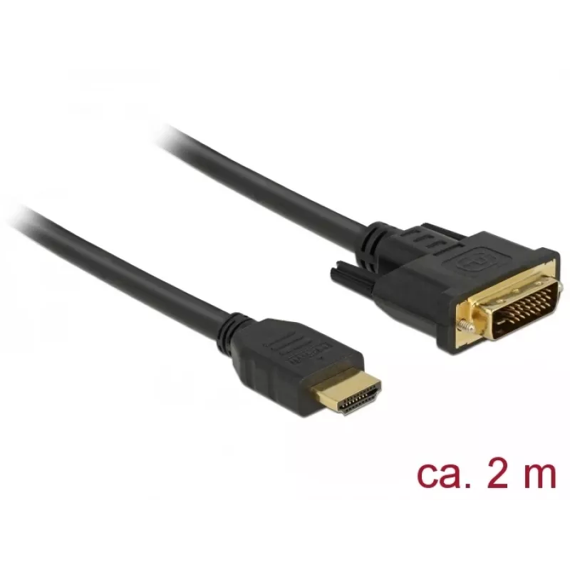 DeLOCK - Vaizdo kabelis - HDMI / DVI - DVI-D (M) į HDMI (M) - 2,0 m - Triguba izoliacija - Juoda - Varžteliai (85654)