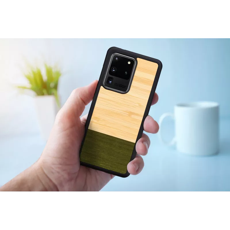 man and wood telefono dėklas Galaxy S20 Ultra bambukas juodas — apsauginis galinis dangtelis, natūralaus bambuko intarpas