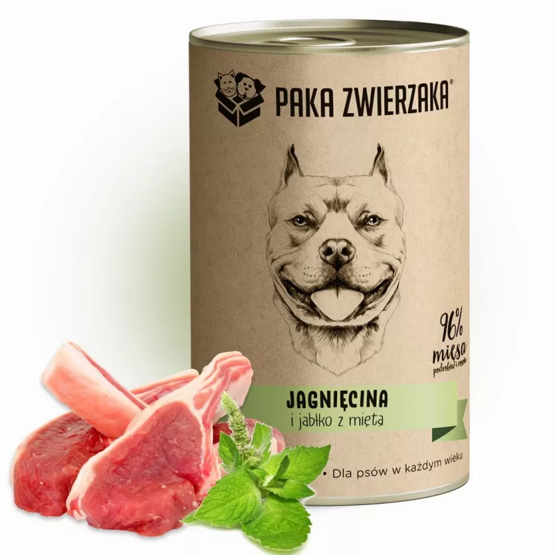 Šlapias šunų maistas PAKA ZWIERZAKA Aviena ir Obuolys su Mėta, 400 g, be grūdų, be glitimo ir sojos