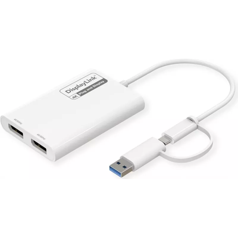 ROLINE Display Adapter USB Type C A - Dual DP 4K60 ST/BU - Adapteris - Skaitmeninis/Duomenų (12.03.3207)