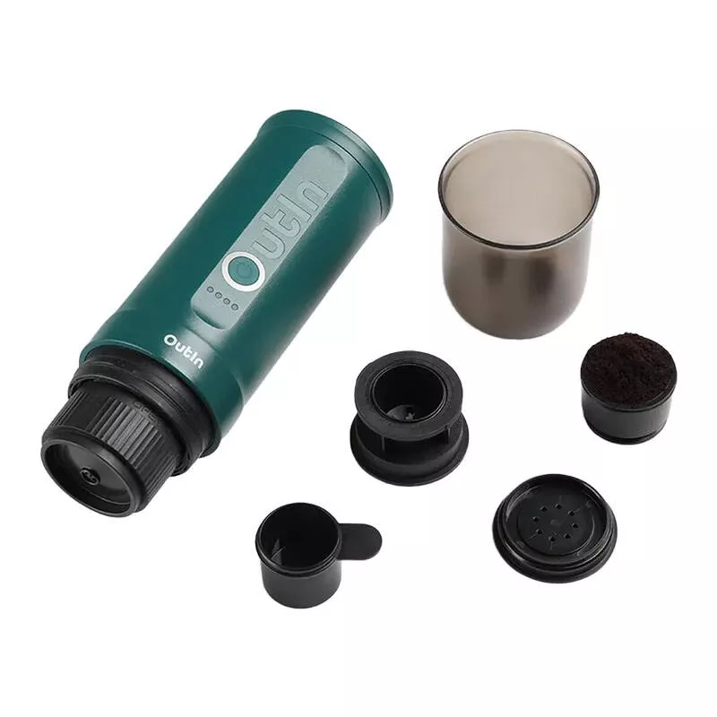 Nešiojamasis espreso kavos aparatas OUTIN Outin Nano Juoda Teal — 20 bar, maltai kavai, 7500 mAh baterija, 0,67 kg