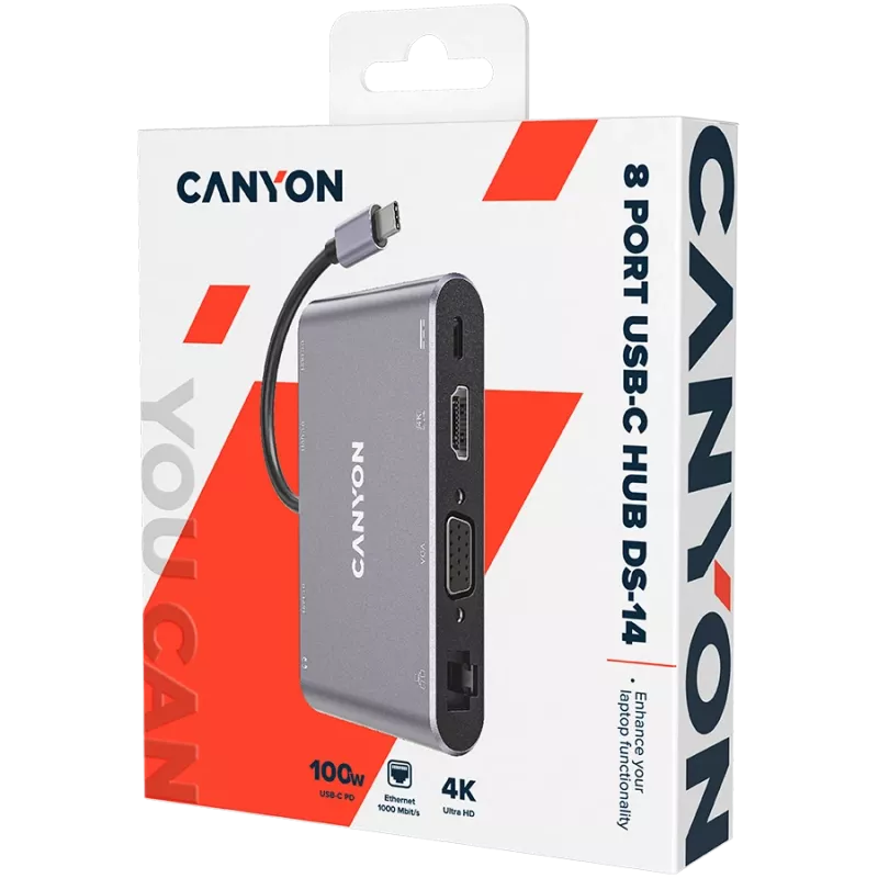 Canyon DS-14 - prijungimo stotelė - USB-C - VGA, HDMI