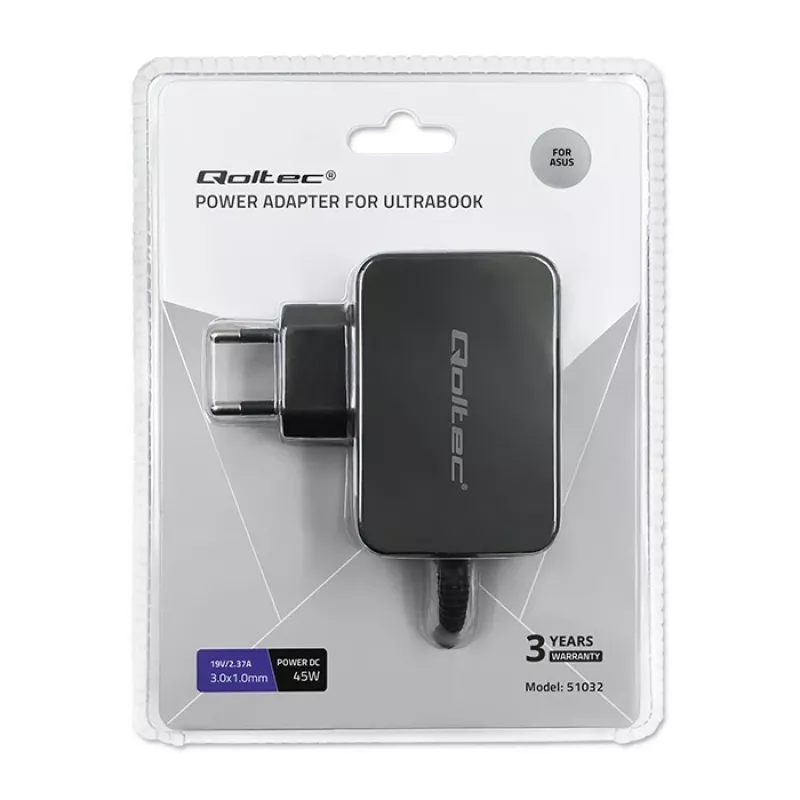 Maitinimo adapteris Qoltec 51032 45W patalpų naudojimui juodas nešiojamiesiems kompiuteriams