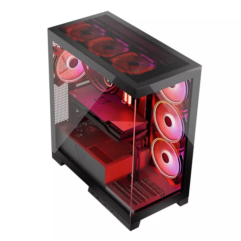 PC korpusas MODECOM Volcano SPACE APEX ARGB Midi Tower, grūdintas stiklas, USB-C, palaiko ATX/microATX/Mini-ITX, GPU iki 430 mm, CPU aušintuvas iki 180 mm