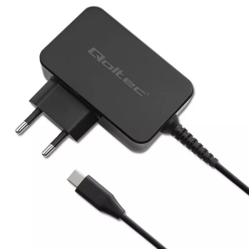 Qoltec 52386 GaN POWER PRO įkroviklis | 1xUSB-C | 65 W | 5–20 V | 3–3,25 A | juodas