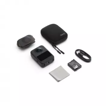 Veiksmo kamera DJI Osmo 360 Standard Combo — 8K itin didelės raiškos, 120 MP CMOS, 240 kadrų per sekundę, elektroninis stabilizavimas, 2 colių ekranas, MicroSD, 183 g, juoda