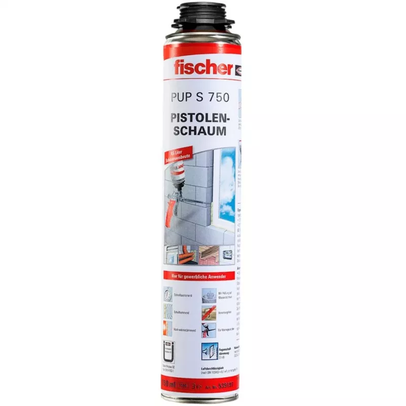 FISCHER metalinis putų pistoletas PUPM 4 Juoda su 4x PUP S 750 B2 pistoleto putomis — metalinės konstrukcijos pistoleto rinkinys