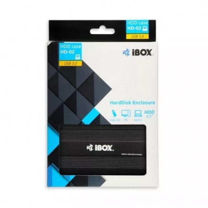 HDD korpusas IBOX HD-02 Juoda 2,5 colio SATA diskams, USB 3.2 Gen 1 (Type-A), vienas lizdas, metalinis