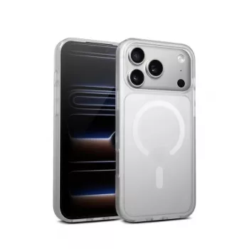 Crong Hybrid Matte Magnetic MagSafe dėklas iPhone 17 Pro — permatoma balta, PC+TPU