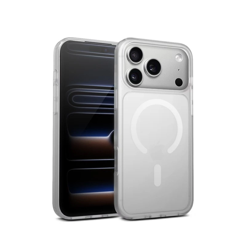 Crong Hybrid Matte Magnetic MagSafe dėklas iPhone 17 Pro — permatoma balta, PC+TPU