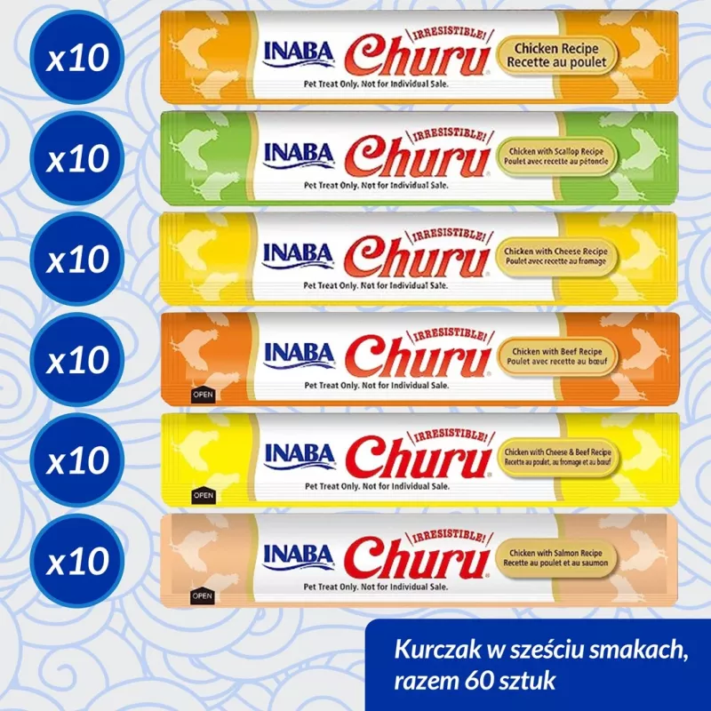 Kačių skanėstas Inaba Foods Churu Varieties — vištiena, 60 x 14 g tūbelės