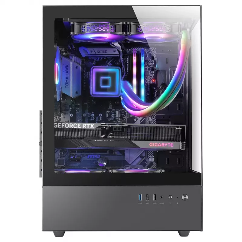 PC korpusas TACENS Mars Gaming MC-XO Midi bokštas Juodas — ATX/Micro-ATX/Mini-ITX, maitinimo šaltinis apačioje, 1×120 mm galinis ventiliatorius, palaiko iki 328 mm GPU