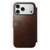 Nomad Modern Leather Folio mobiliojo telefono dėklas iPhone 17 Pro Max — ruda, oda, 6,3 colio ekranas, 4 kortelių kišenės