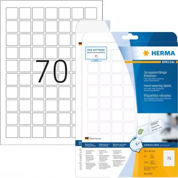 HERMA Special - Plėvelinės etiketės - matinės - lipnios - Baltos - 24 x 24 mm 1750 etiketė(ės) (25 lapai x 70) (8339)