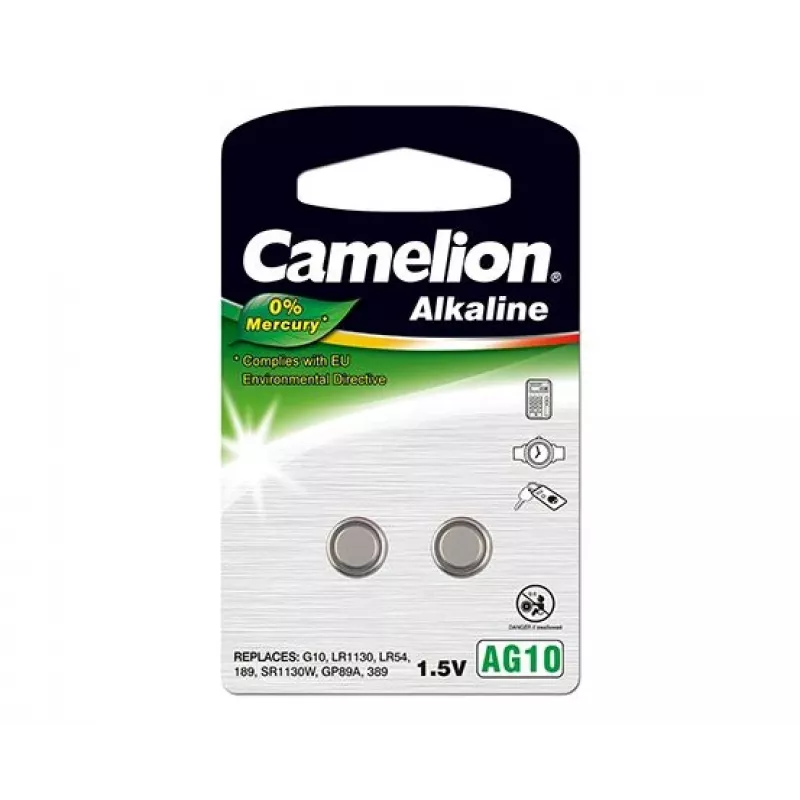 Button cell battery CAMELION AG10 (LR54) 1.5V — pack of 2 alkaline cells