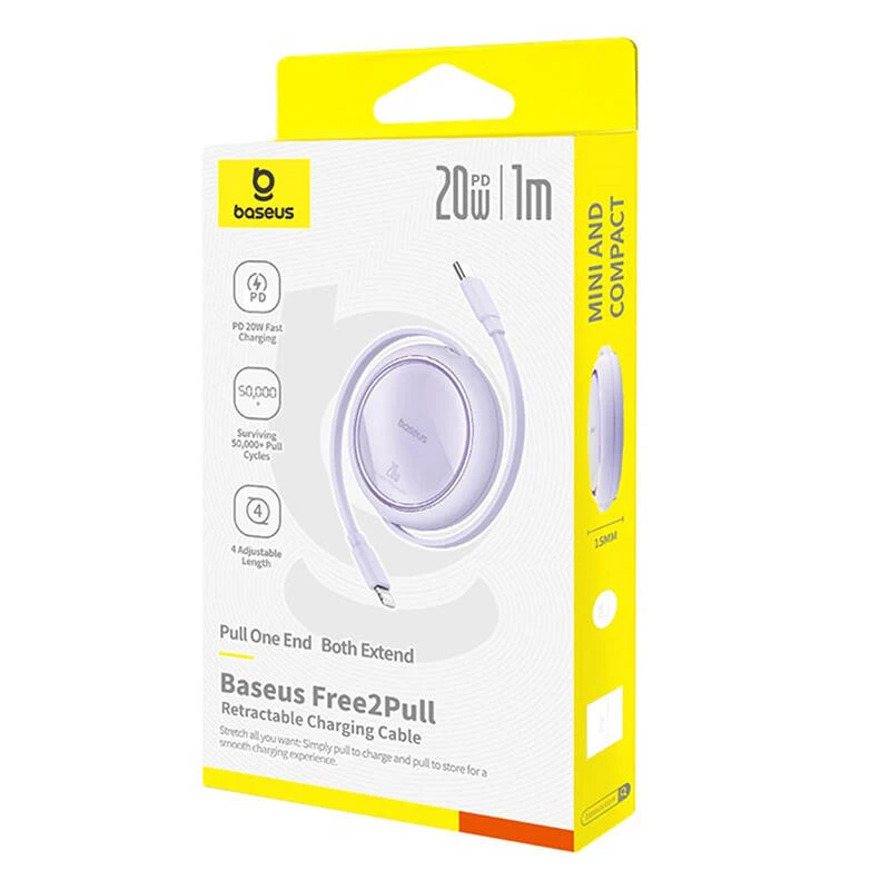 Baseus Free2Pull - 20 W USB-C į Lightning ištraukiamas kabelis, 1 m (violetinis)