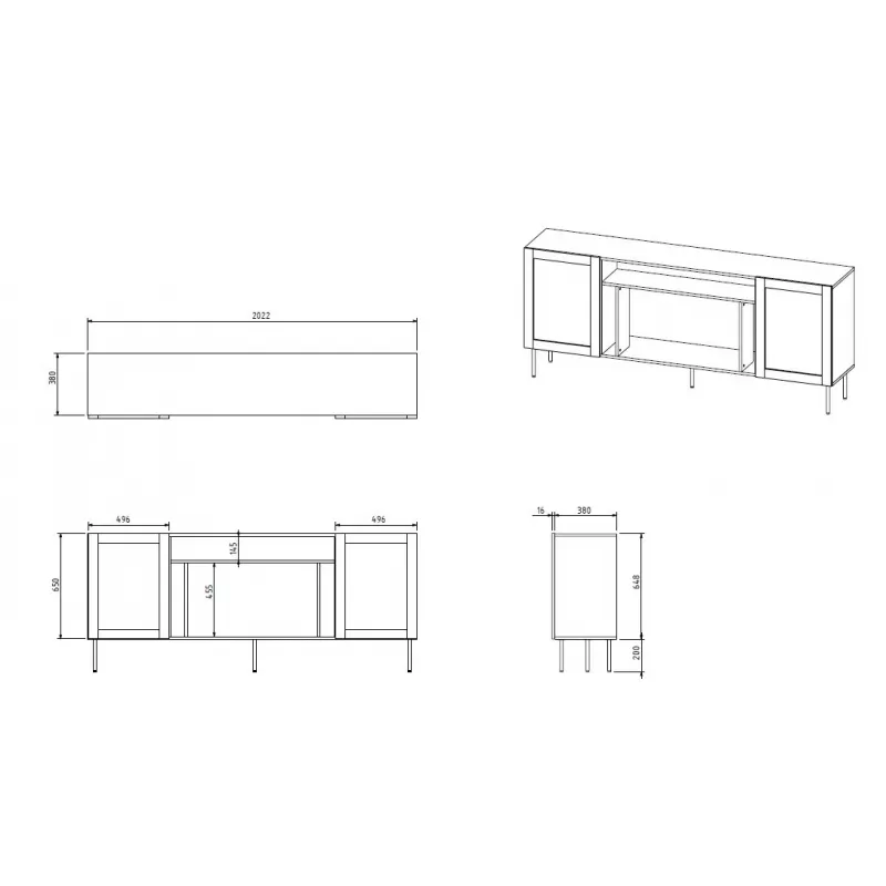 JUTA EF komoda + electric židinys 202x39.5x85 juodas + linol calabria