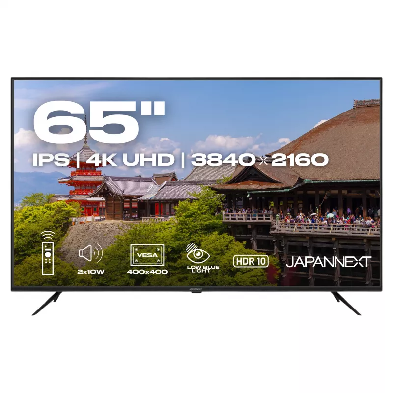 164,0cm/65 inch (3840x2160) JAPANNEXT JN-IPS650UHD60F 16:9 IPS 60Hz HDMI USB WLAN Garsiakalbis Juoda