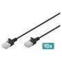 komutacinis kabelis DIGITUS CAT6 U-UTP plonas 1,5 m, juodas — 10 vnt. pakuotė