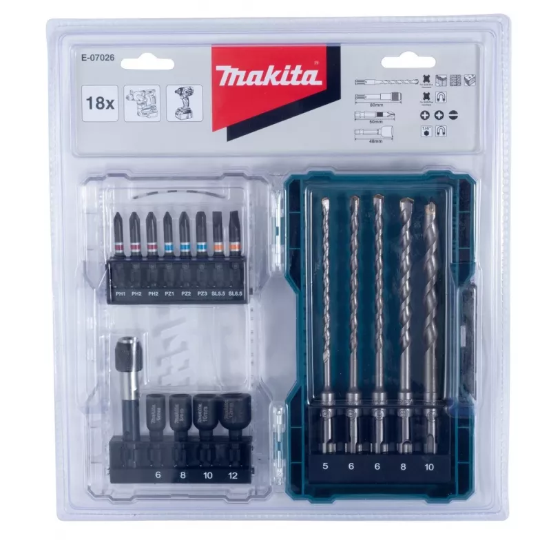 Atsuktuvo antgalių rinkinys Makita E-07026 18 vnt.