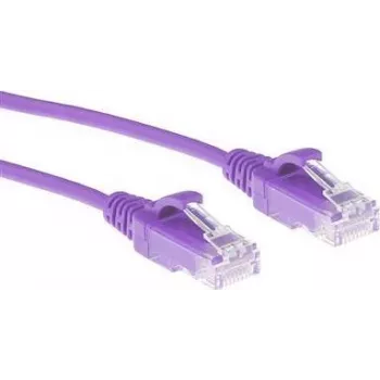 ACT violetinis 3 m LSZH U/UTP CAT6 duomenų centro plonas pataisų laidas su RJ45 jungtimis be užkliuvimo