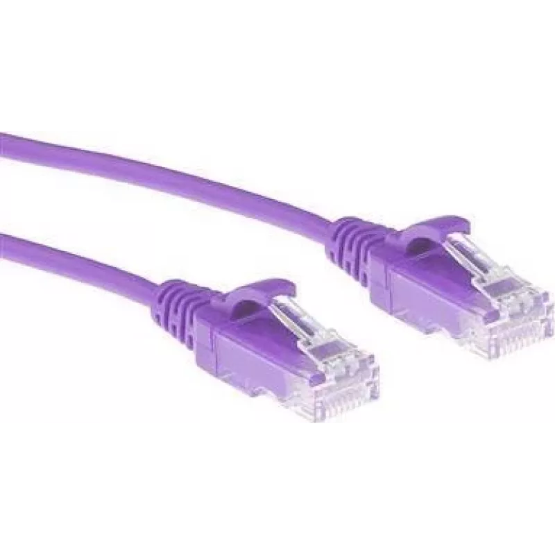 ACT violetinis 3 m LSZH U/UTP CAT6 duomenų centro plonas pataisų laidas su RJ45 jungtimis be užkliuvimo