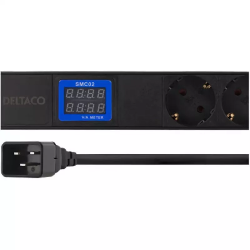 Maitinimo skirstymo įrenginys PowerWalker 10133010 PDU 1U juodas, F tipo lizdai, C20 jungtis, 16 A, 3500 W, 2 m laidas