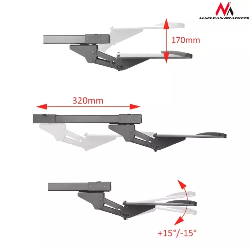 Maclean MC-757 klaviatūros ir pelės laikiklio dėklas stalui 67 cm paviršius
