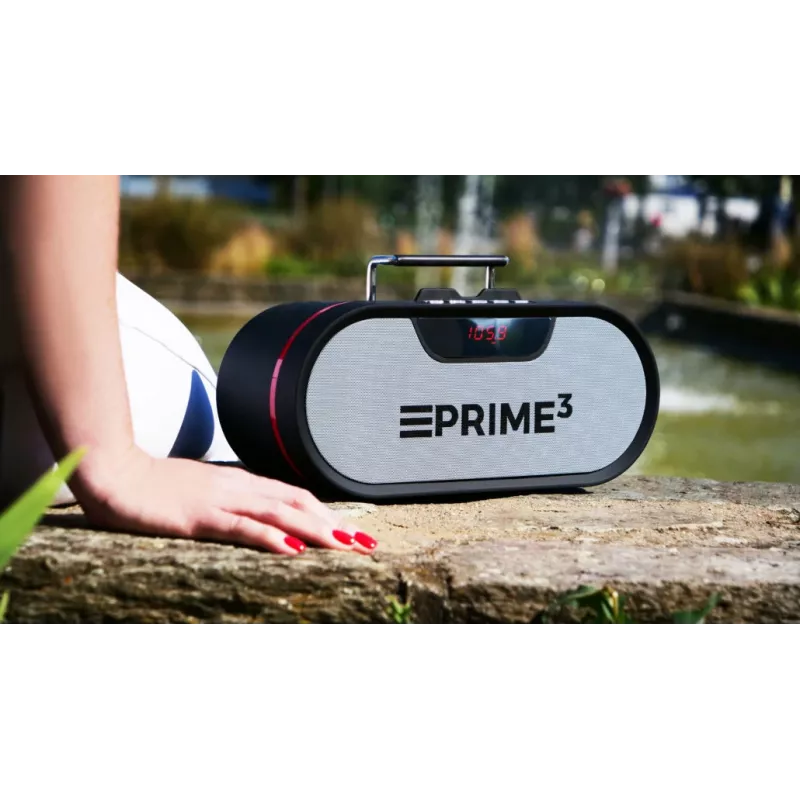 Nešiojamasis radijas PRIME3 APR81 — FM, 12 W RMS, MicroSD, 3600 mAh baterija, pilkas