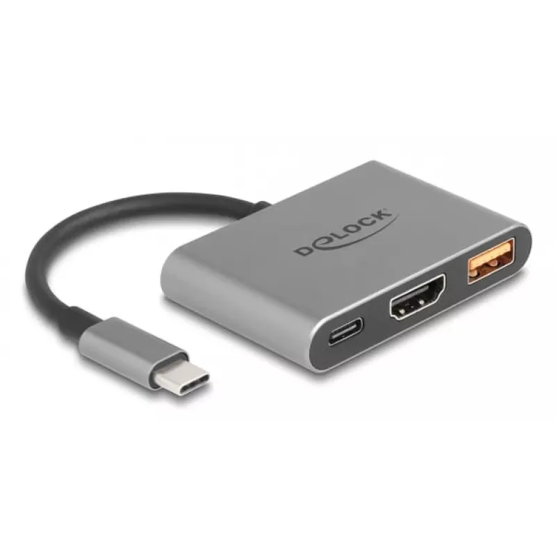 DeLOCK 61071 vaizdo kabelio adapteris 0,1 m USB Type-C USB Type-C USB Type-A HDMI pilkas
