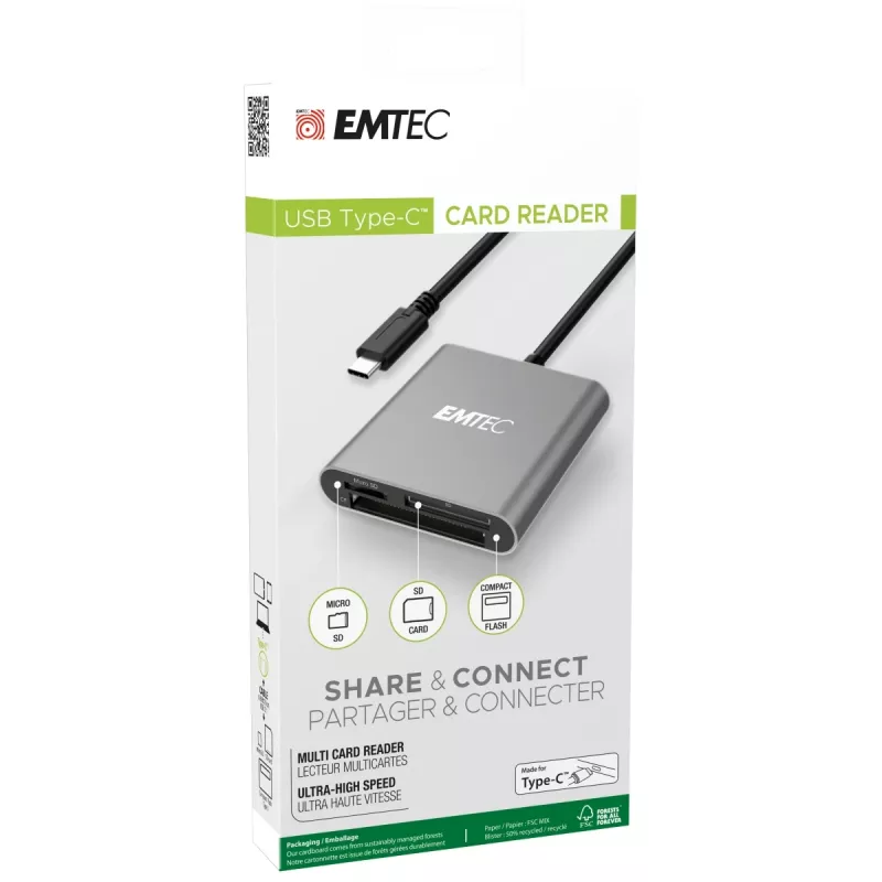 Kortelių skaitytuvas Emtec ECCAREADT610C USB 3.1 pilkas