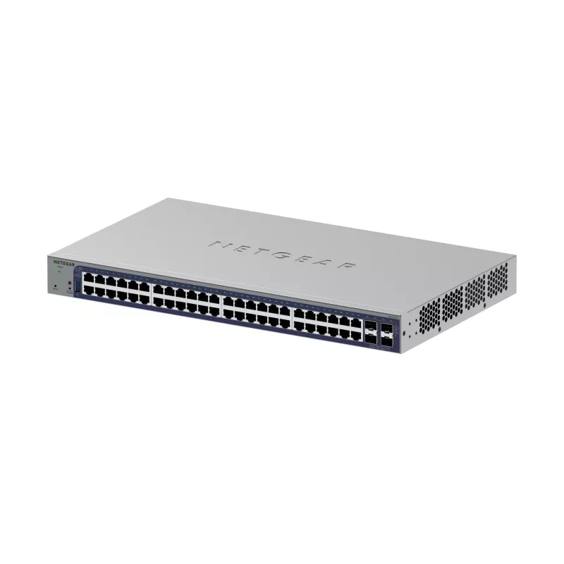 Valdomas Gigabit Ethernet komutatorius Netgear GS752TX, 48x RJ-45 10/100/1000, 10G palaikymas, 1U stovas, pilkas