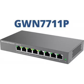 Valdomas L2 Gigabit PoE tinklo komutatorius Grandstream GWN7711P — 8x RJ-45 10/100/1000, 48V DC, Stalinis / Montuojamas ant sienos