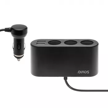 Automobilinis USB įkroviklis SAVIO SA-024 — universalus mobiliesiems įrenginiams, įėjimas 12–24 V, išėjimas 5 V, juodas, skirtas cigarečių uždegimo lizdui