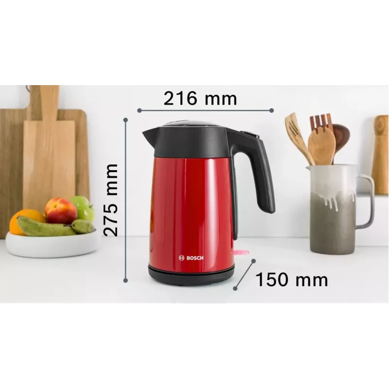 Elektrinis virdulys Bosch TWK7L464 — 1,7 l talpa, 2400 W, raudonas, plastikinis korpusas