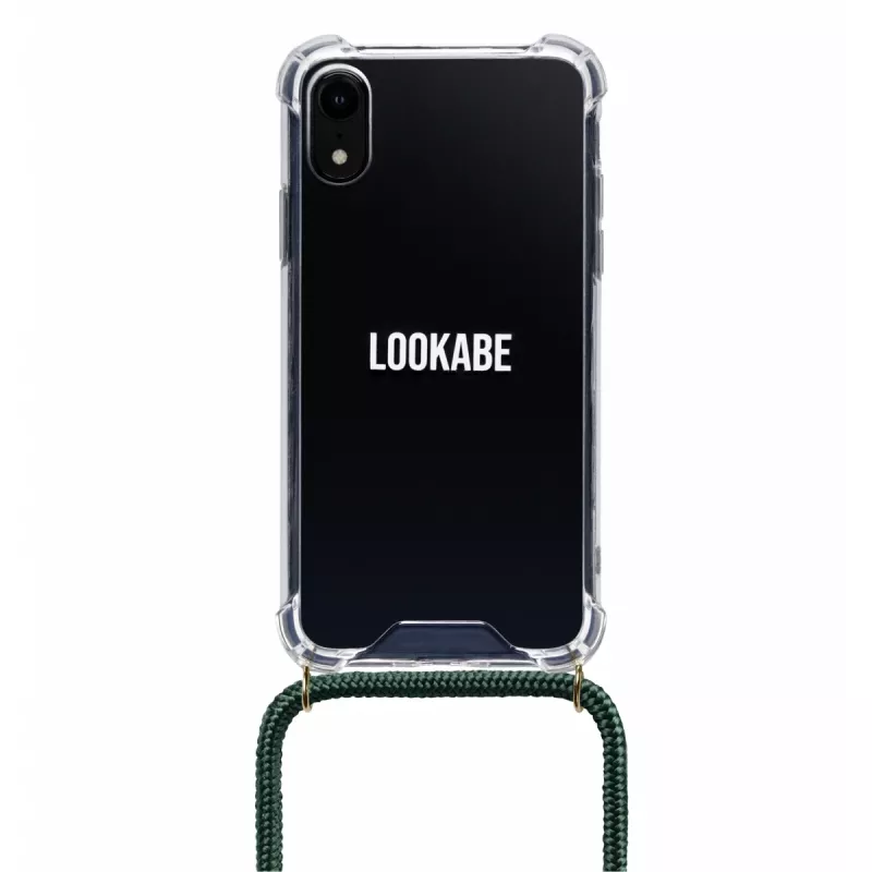Telefono kaklo juosta Lookabe loo014, skirta iPhone XR – auksinės-žalios spalvos apsauginis maišelis su dirželiu
