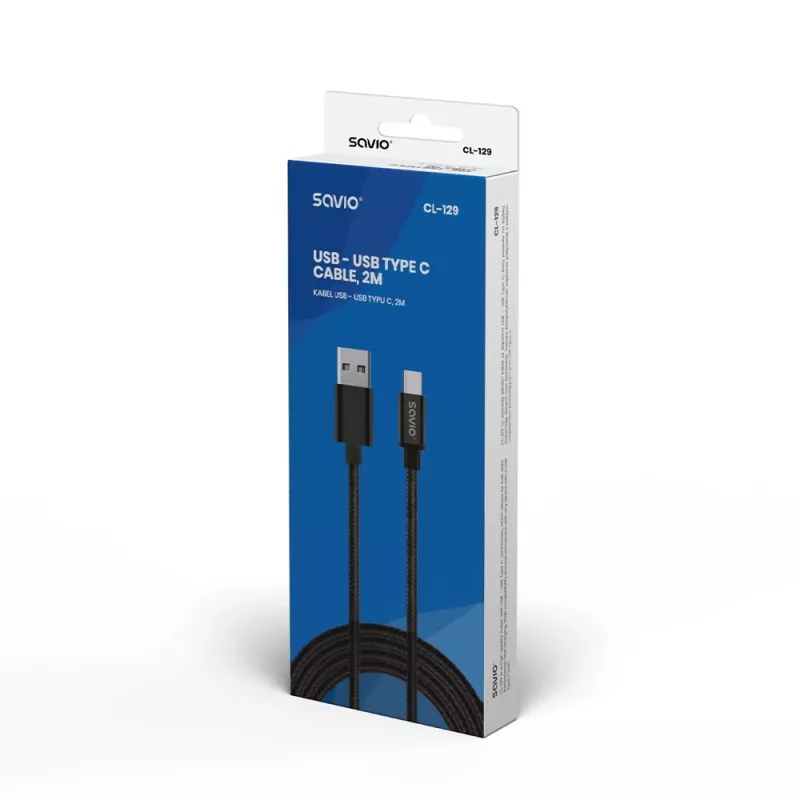 Savio CL-129 USB laidas 2 m USB 2.0 USB A USB C Juoda