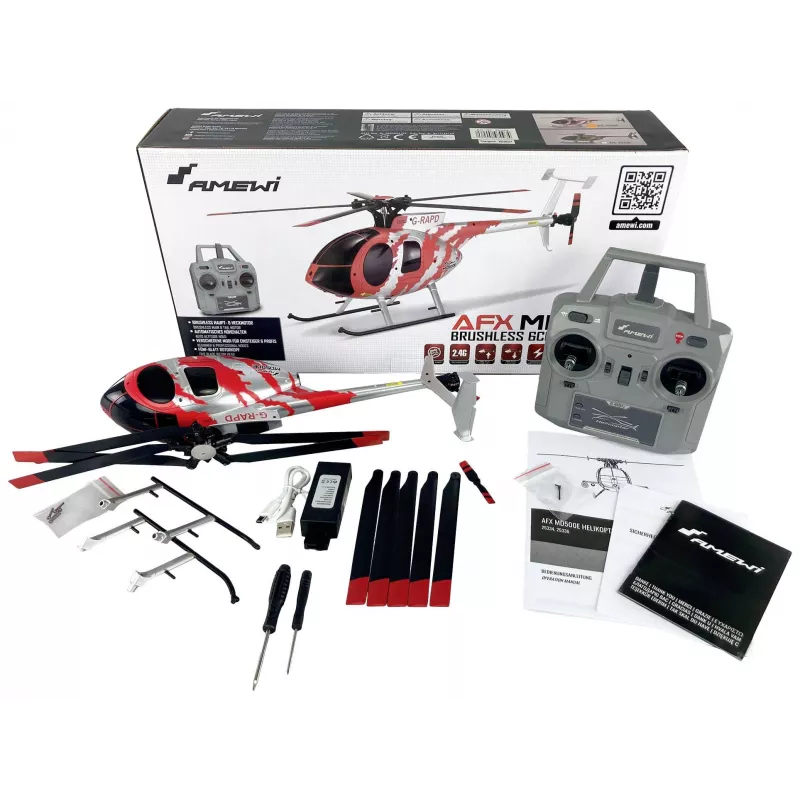 Sraigtasparnis Amewi MD500E su elektriniu varikliu, LiPo 1200 mAh, rekomenduojamas amžius 14+